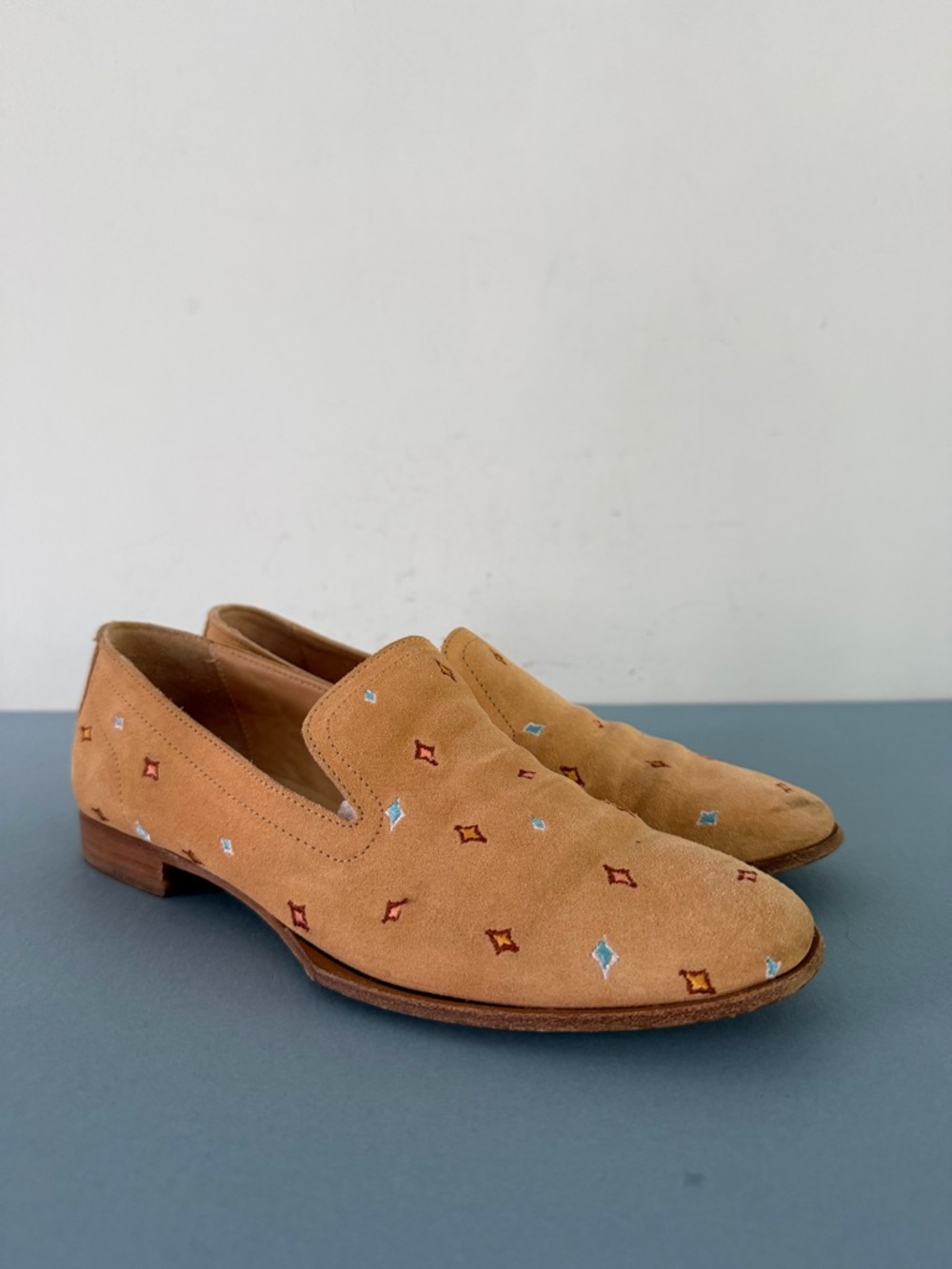 Rag & Bone Amber Embroidered Diamond Suede Tan Multi Loafers